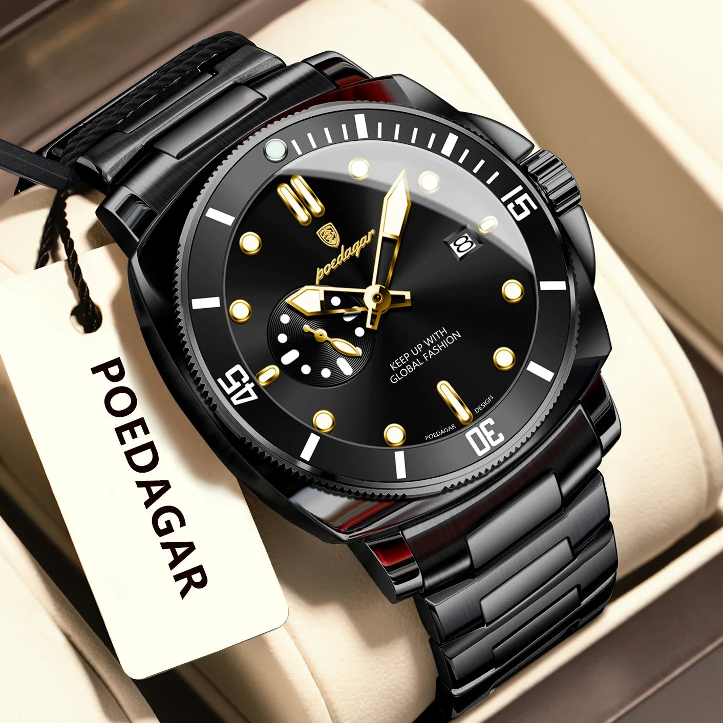 POEDAGAR Top Fashion Luxury Watch For Men Waterproof Luminous Date Men's Watches Stainless Steel Business Quartz Male Wristwatch