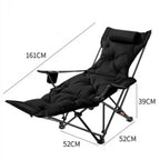 Folding Recliner Portable Camping Chair with Adjustable Backrest and Cotton-Filled Seat for Travel Beach Fishing Outdoor Chair