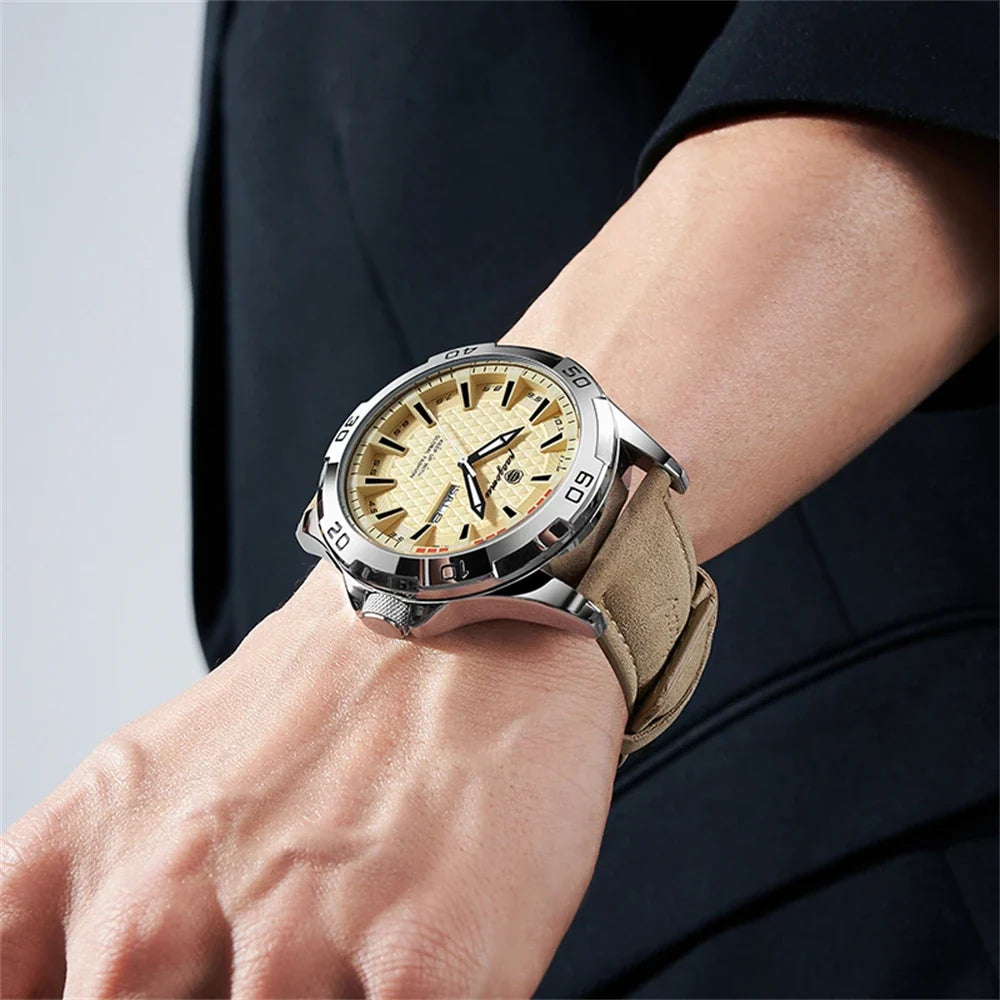 PAAZOMU Original Man Wristwatch Top Luxury Waterproof Luminous Date Week Watch For Men Quartz Sport Leather Men's Watches Reloj