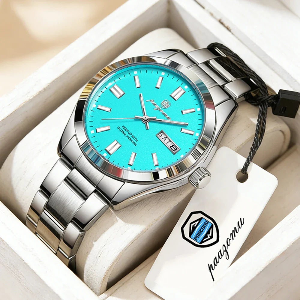 PAAZOMU Top Luxury Man Watch Waterproof Stainless Steel Men Wristwatch Luminous Date Week Fashion Business Quartz Men's Watches