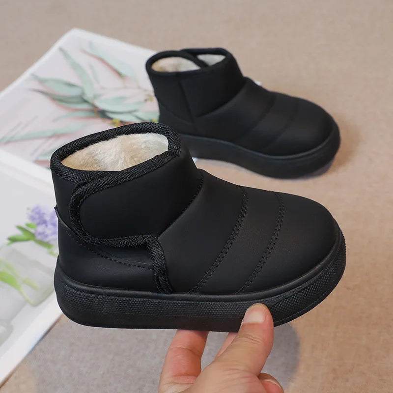 2025 Kids Winter Snow Boots Plush Fur Lined Non-Slip Leather Shoes for Boys And Girls Little Girl Outdoor Short Boots