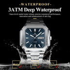 POEDAGAR Square Fashion Man Wristwatch Waterproof Luminous Date Week Quartz Men's Watches Stainless Steel Luxury Men Watch Reloj
