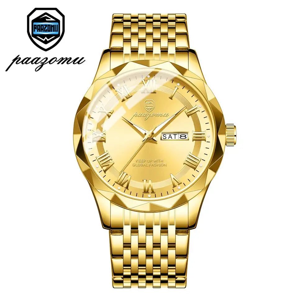PAAZOMU Top Original Men Watch Waterproof Luminous Date Rectangle Man Wristwatch Mesh Stainless Steel Men's Quartz Watches Male