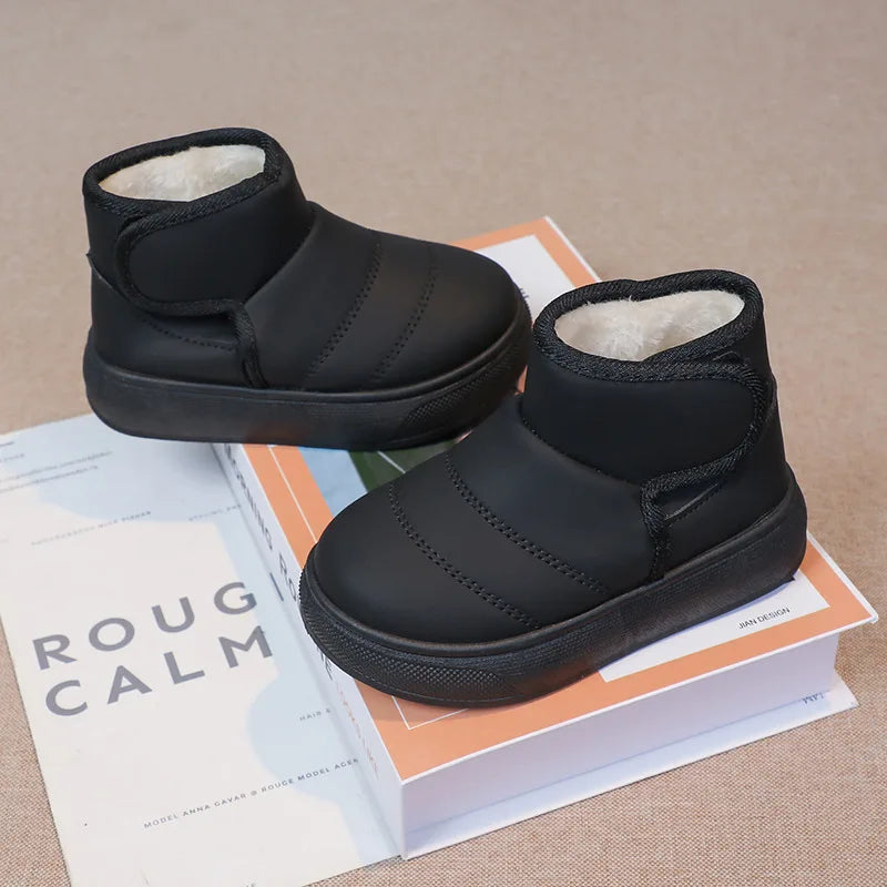 2025 Kids Winter Snow Boots Plush Fur Lined Non-Slip Leather Shoes for Boys And Girls Little Girl Outdoor Short Boots