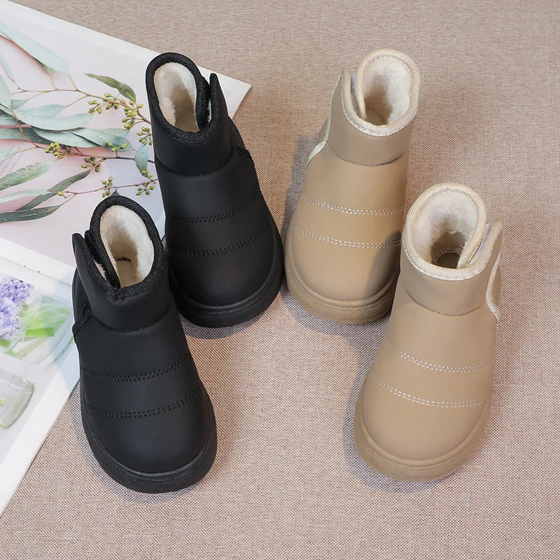 2025 Kids Winter Snow Boots Plush Fur Lined Non-Slip Leather Shoes for Boys And Girls Little Girl Outdoor Short Boots