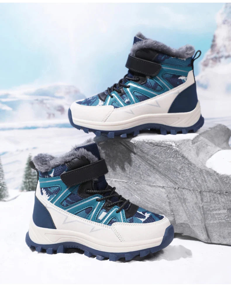 Kids Boots Winter Warm Waterproof Snow Boots for Children Casual Outdoor Sneakers Winter Plush Lining High-top Sports Shoes