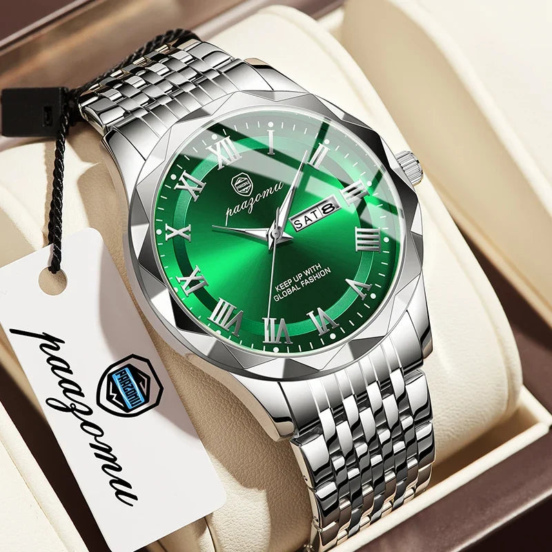 PAAZOMU Top Original Men Watch Waterproof Luminous Date Rectangle Man Wristwatch Mesh Stainless Steel Men's Quartz Watches Male