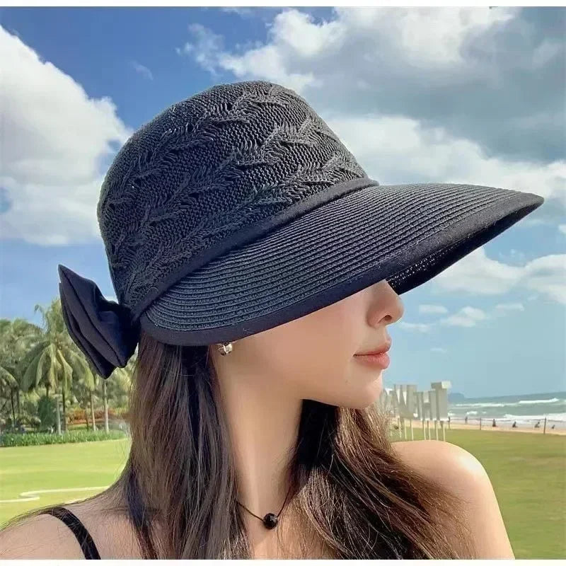 Women's Summer Straw Hat UV Protection Wide Brim | Breathable Bow Sun Hat Fashion Beach Accessory