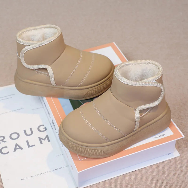 2025 Kids Winter Snow Boots Plush Fur Lined Non-Slip Leather Shoes for Boys And Girls Little Girl Outdoor Short Boots
