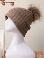 100% Cashmere Rib-Knit Slouchy Beanie With Pom-Pom