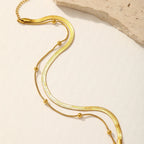 Stainless steel anklet bead strings snake bone chain double layered stacking anklet beach vacation ladies seaside party matching