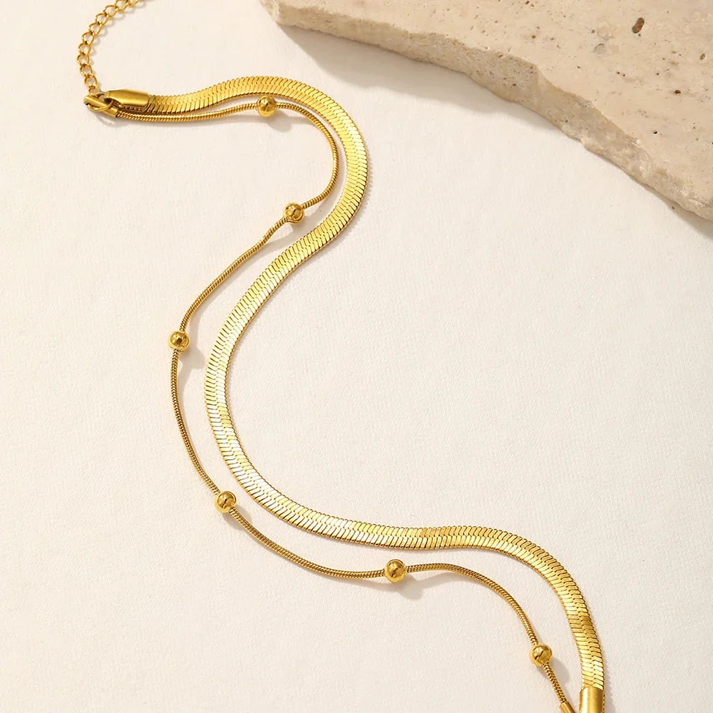 Stainless steel anklet bead strings snake bone chain double layered stacking anklet beach vacation ladies seaside party matching