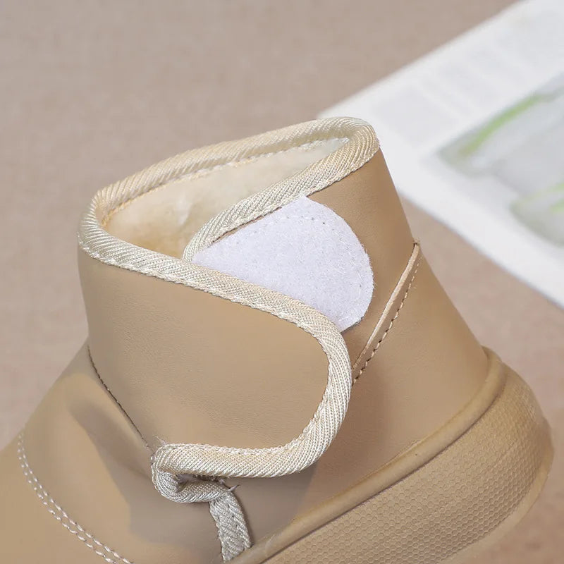 2025 Kids Winter Snow Boots Plush Fur Lined Non-Slip Leather Shoes for Boys And Girls Little Girl Outdoor Short Boots