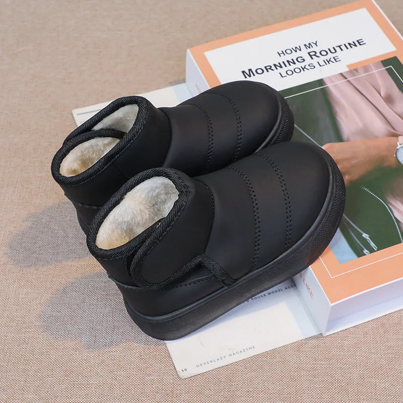 2025 Kids Winter Snow Boots Plush Fur Lined Non-Slip Leather Shoes for Boys And Girls Little Girl Outdoor Short Boots