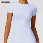 NCLAGEN Gym Top Women Short Sleeve Workout Clothes Sports T Shirt Femme Fitness Activewear Running Accessories Yoga Tight Tops