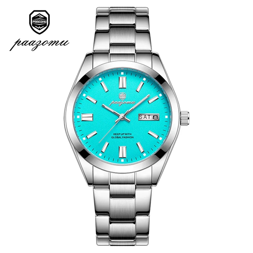 PAAZOMU Top Luxury Man Watch Waterproof Stainless Steel Men Wristwatch Luminous Date Week Fashion Business Quartz Men's Watches