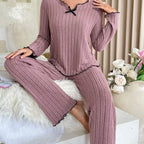 Flannel Warm Sleepwear Women Casual Pajamas Set Long Sleeve T-shirt Top and Trousers Set Homewear Autumn Winter Loungewear
