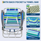 2 Pack High Backpack Beach Chair Lay Flat Folding Camping Chair Lightweight Portable Outdoor Lounge With Cooler Pouch Cup Holder