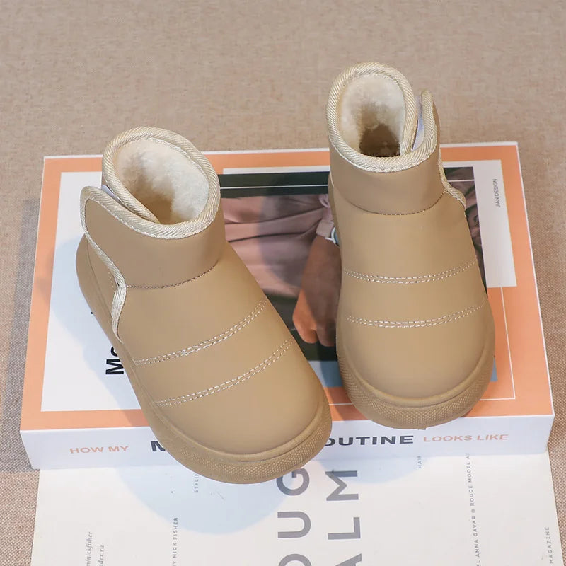 2025 Kids Winter Snow Boots Plush Fur Lined Non-Slip Leather Shoes for Boys And Girls Little Girl Outdoor Short Boots