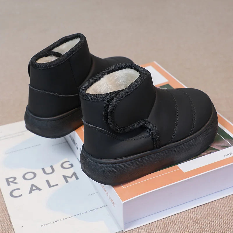 2025 Kids Winter Snow Boots Plush Fur Lined Non-Slip Leather Shoes for Boys And Girls Little Girl Outdoor Short Boots