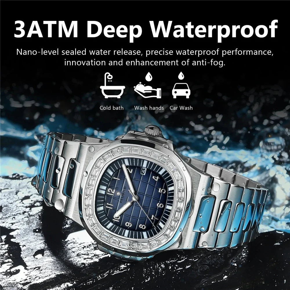 New Simple Digital Full Diamond Watch For Man Gifts Fashion Quartz Wristwatches Mens Automatic Watches Man Clock Montre Homme