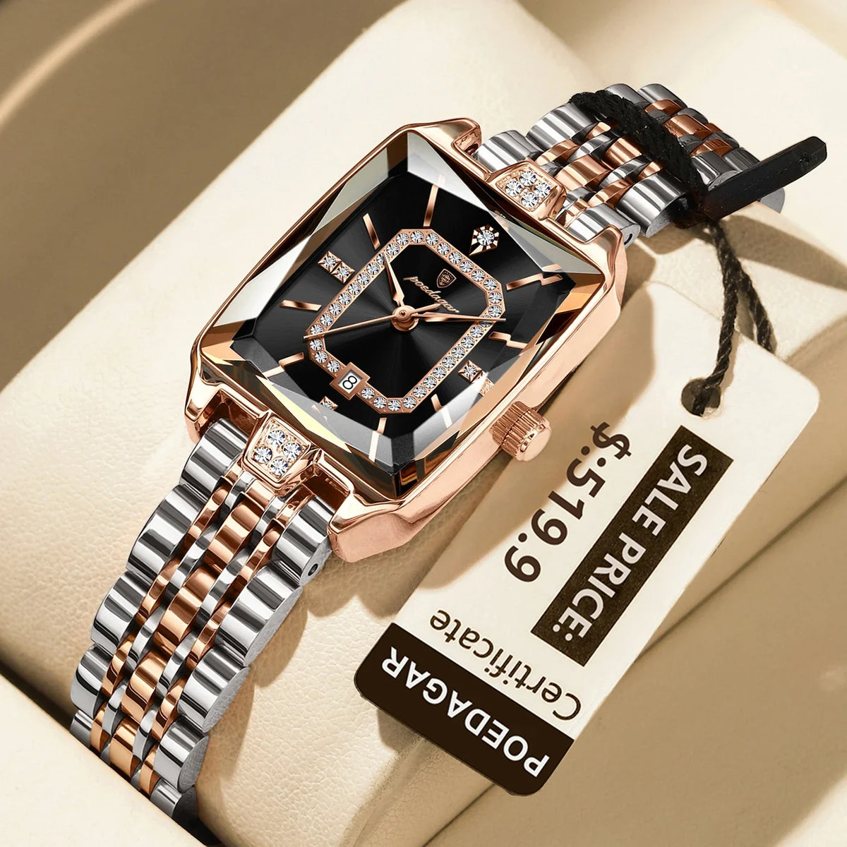 POEDAGAR Luxury Watch For Woman Elegant Waterproof Calendar Ladies Watch Rectangle Stainless Steel Quartz Women's Watches Female