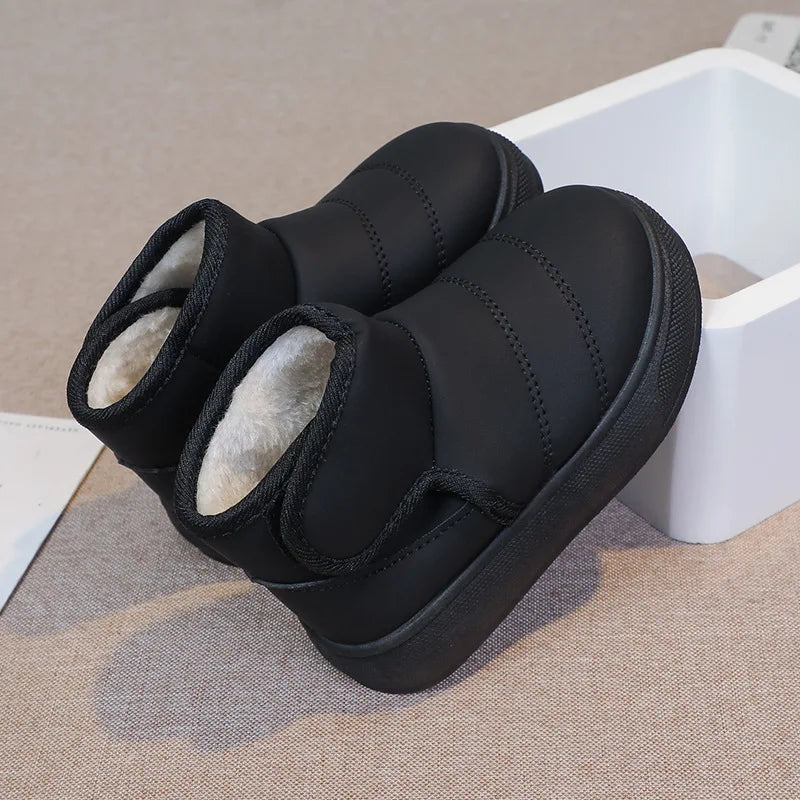 2025 Kids Winter Snow Boots Plush Fur Lined Non-Slip Leather Shoes for Boys And Girls Little Girl Outdoor Short Boots