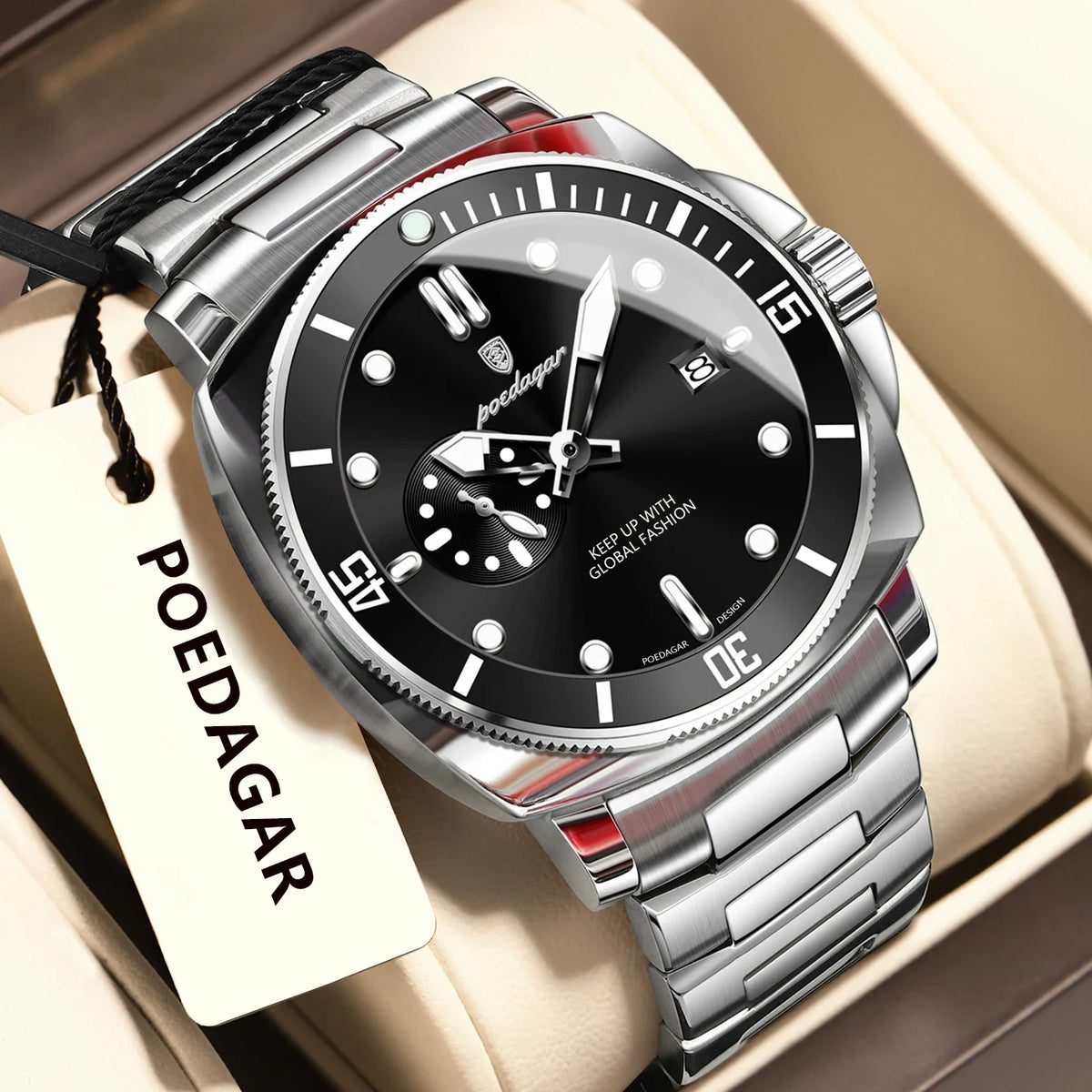 POEDAGAR Top Fashion Luxury Watch For Men Waterproof Luminous Date Men's Watches Stainless Steel Business Quartz Male Wristwatch