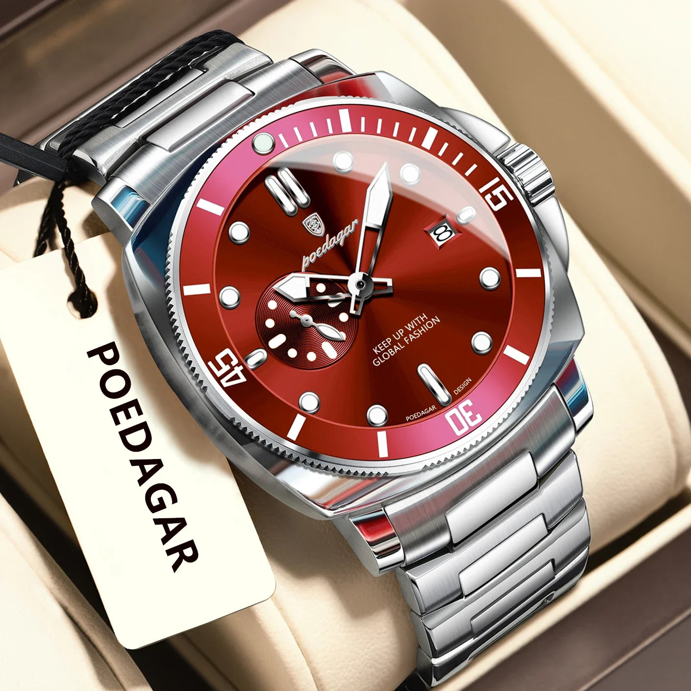 POEDAGAR Top Fashion Luxury Watch For Men Waterproof Luminous Date Men's Watches Stainless Steel Business Quartz Male Wristwatch