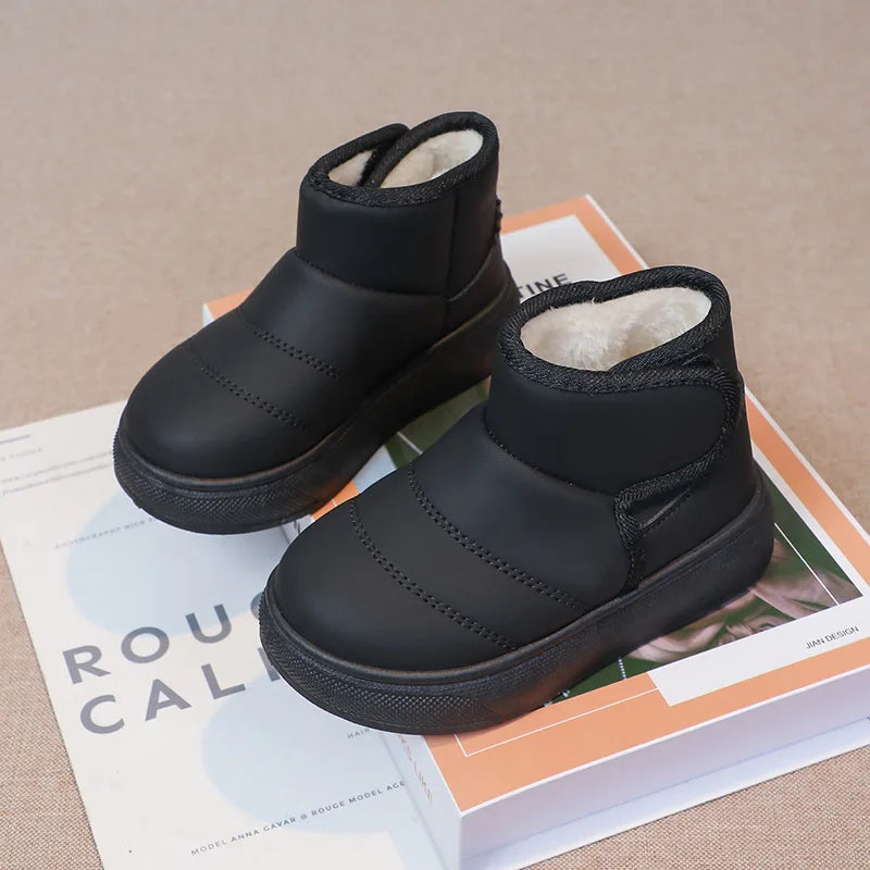 2025 Kids Winter Snow Boots Plush Fur Lined Non-Slip Leather Shoes for Boys And Girls Little Girl Outdoor Short Boots