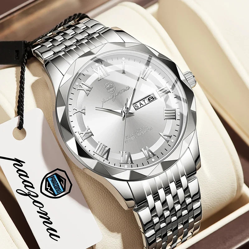 PAAZOMU Top Original Men Watch Waterproof Luminous Date Rectangle Man Wristwatch Mesh Stainless Steel Men's Quartz Watches Male