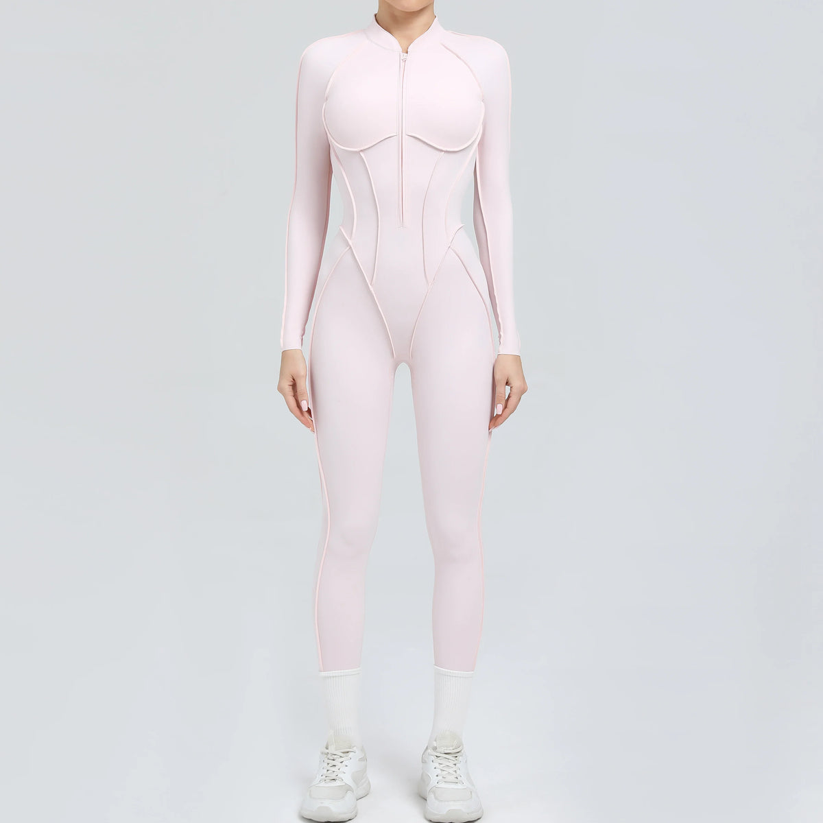 Padded Women Long Sleeve Sport Yoga Jumpsuit Workout Clothes for Women Sportwear Backless Zipper Fitness Gym Outfit
