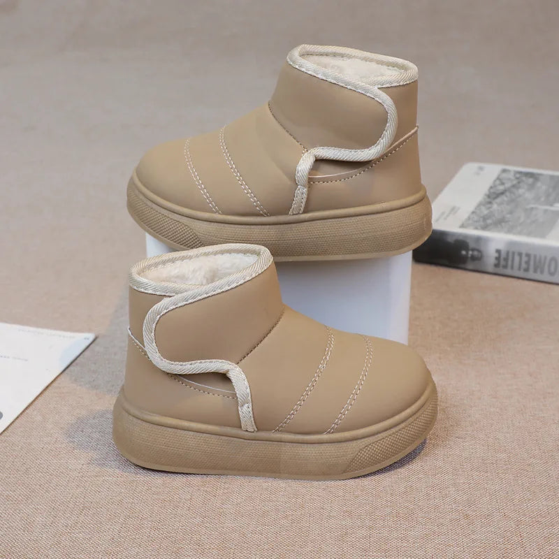 2025 Kids Winter Snow Boots Plush Fur Lined Non-Slip Leather Shoes for Boys And Girls Little Girl Outdoor Short Boots