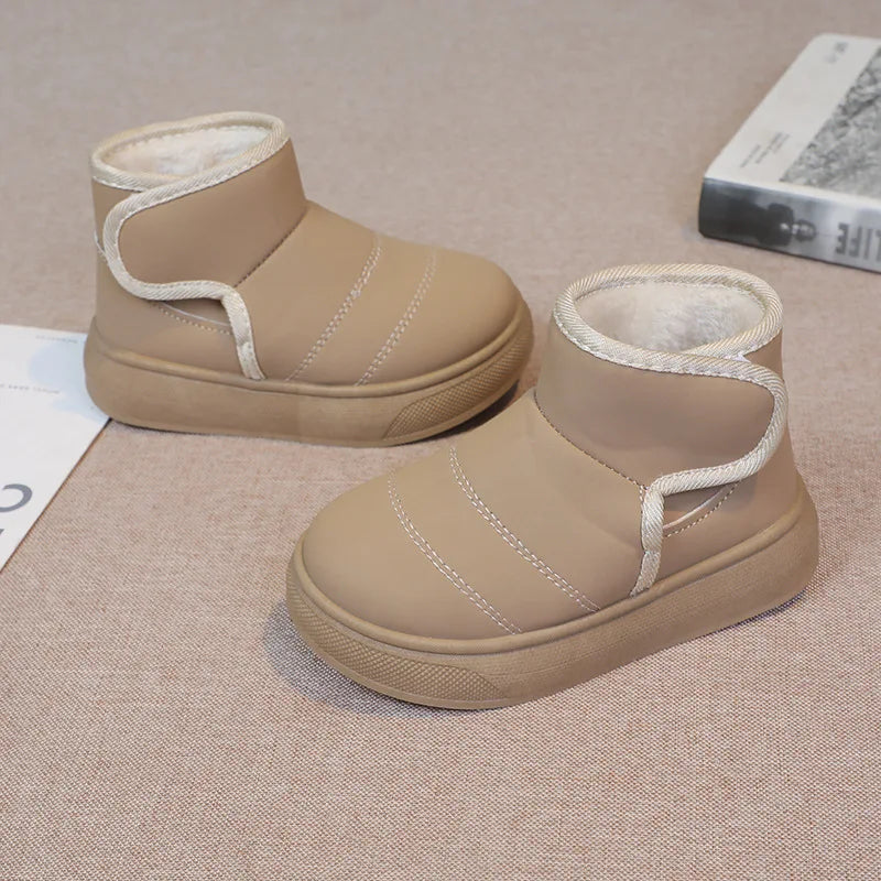 2025 Kids Winter Snow Boots Plush Fur Lined Non-Slip Leather Shoes for Boys And Girls Little Girl Outdoor Short Boots