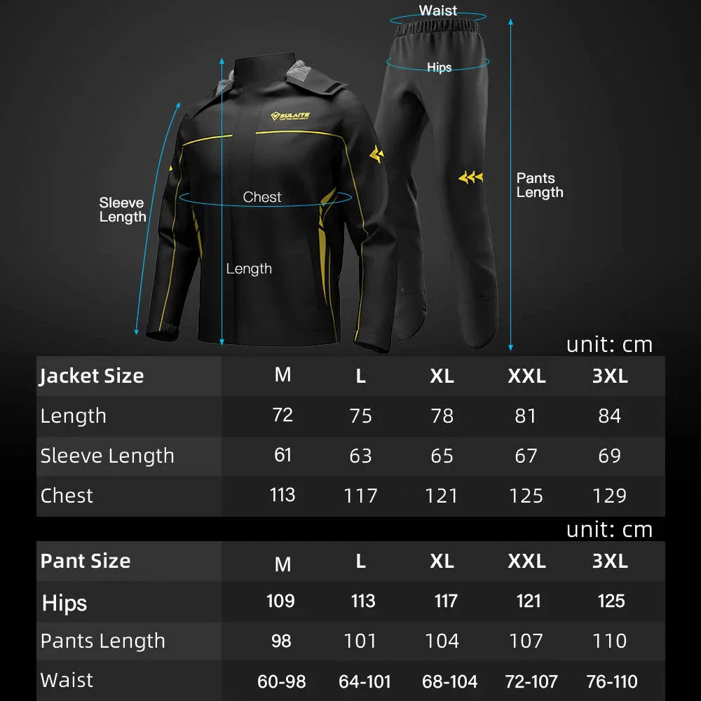 SULAITE Motorcycle Rain Suit Men Women Rain Gear Waterproof Protective Rain Coat with Pants 2 Pieces Breathable Outdoor