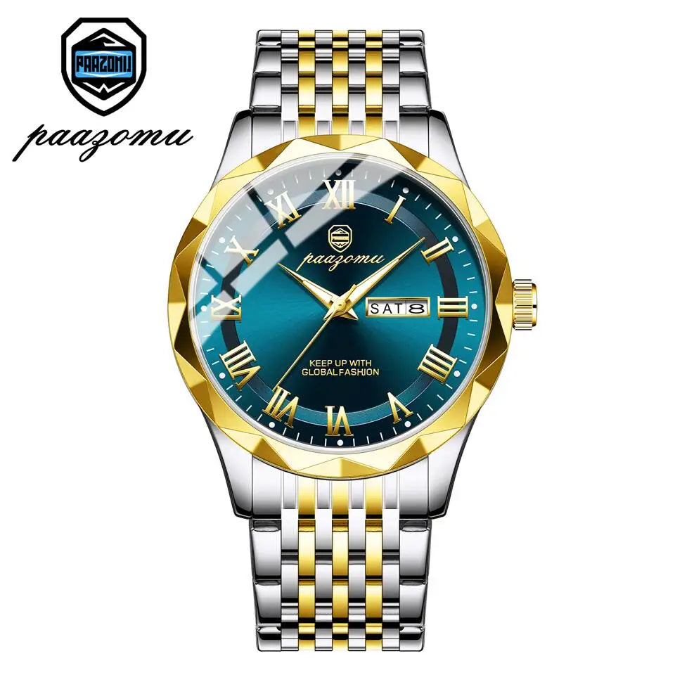 PAAZOMU Top Original Men Watch Waterproof Luminous Date Rectangle Man Wristwatch Mesh Stainless Steel Men's Quartz Watches Male