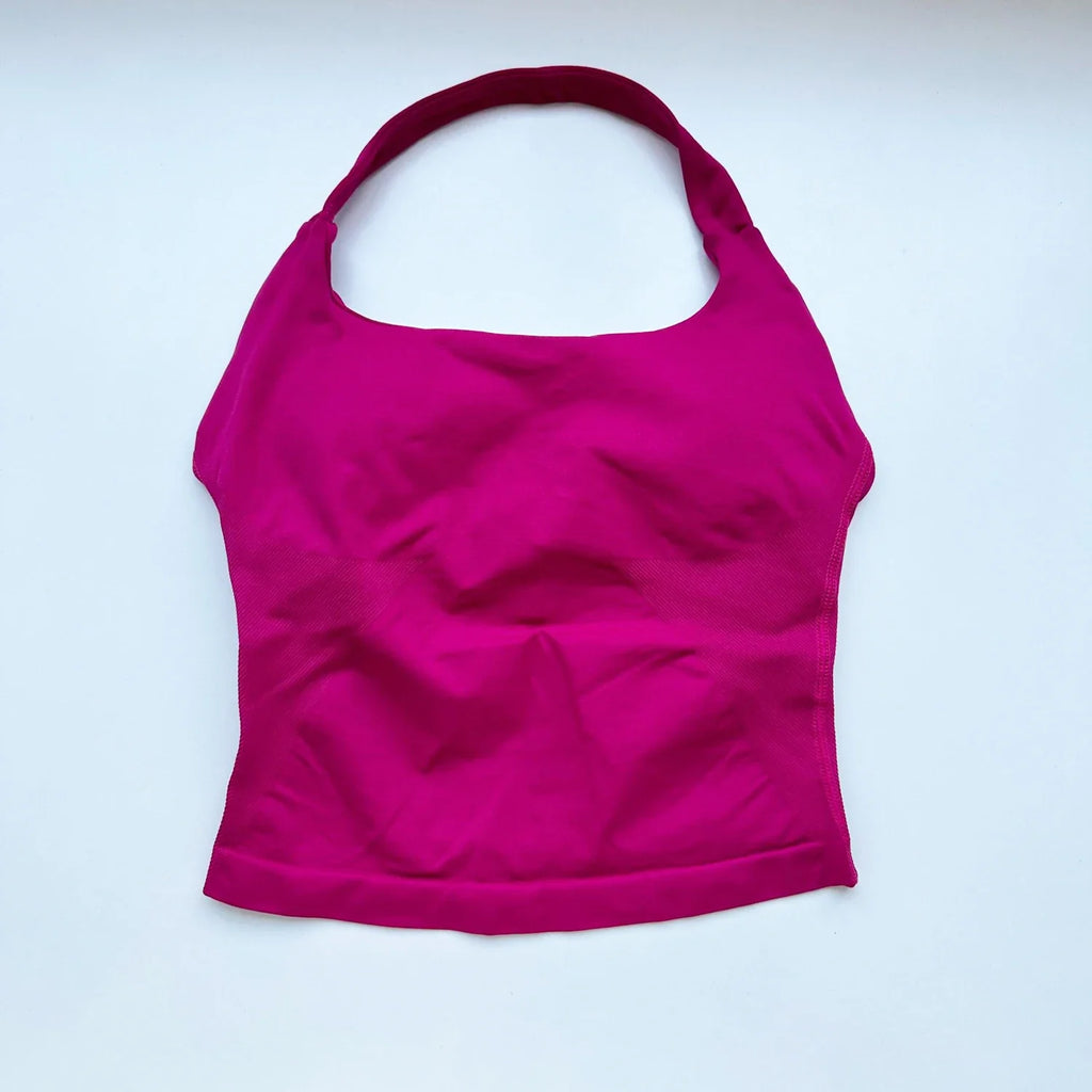 NCLAGEN Gym Halter Top Woman longline strappy tank Padded yoga clothing Fitness workout Running Activewear pilates clothes