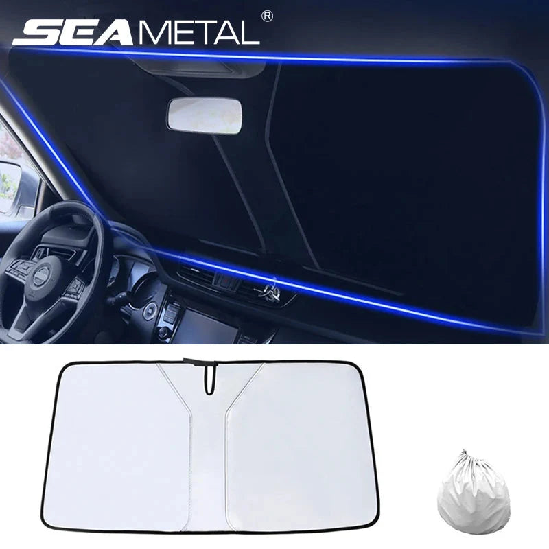 SEAMETAL Car Windshield Sun Shade Cover Front Window Sun Visor Protection Foldable Car Curtains for Summer Cooling UV Refletive
