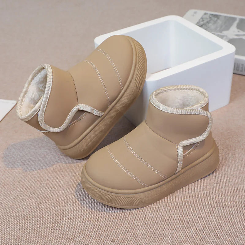 2025 Kids Winter Snow Boots Plush Fur Lined Non-Slip Leather Shoes for Boys And Girls Little Girl Outdoor Short Boots