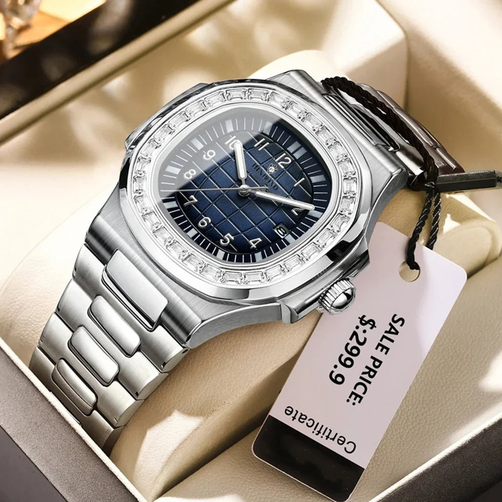 New Simple Digital Full Diamond Watch For Man Gifts Fashion Quartz Wristwatches Mens Automatic Watches Man Clock Montre Homme
