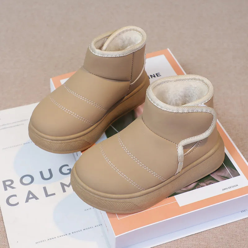2025 Kids Winter Snow Boots Plush Fur Lined Non-Slip Leather Shoes for Boys And Girls Little Girl Outdoor Short Boots