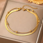 Stainless steel anklet bead strings snake bone chain double layered stacking anklet beach vacation ladies seaside party matching