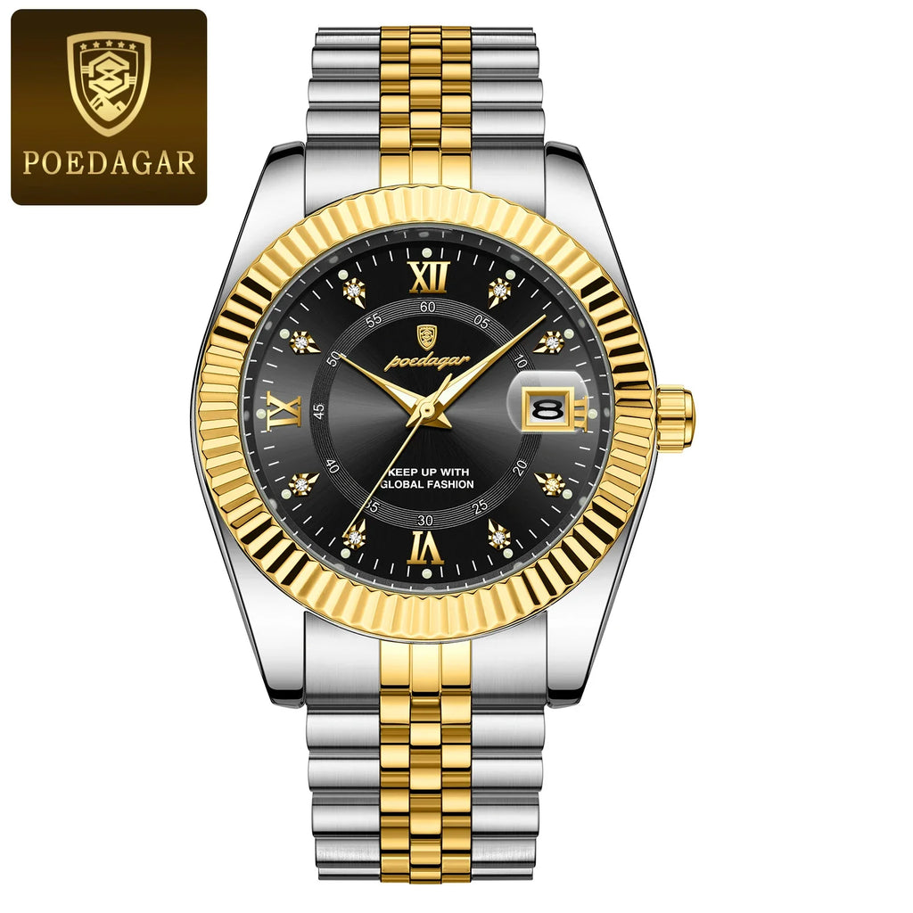 POEDAGAR Classic Luxury Men's Quartz Watches Stainless Steel Date Man Watch Waterproof Luminous Fashion Business Male Wristwatch