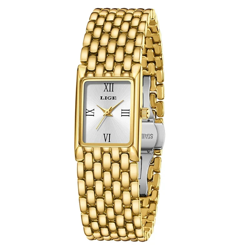 Women's Gold Rectangular Watch Stainless Steel Bracelet