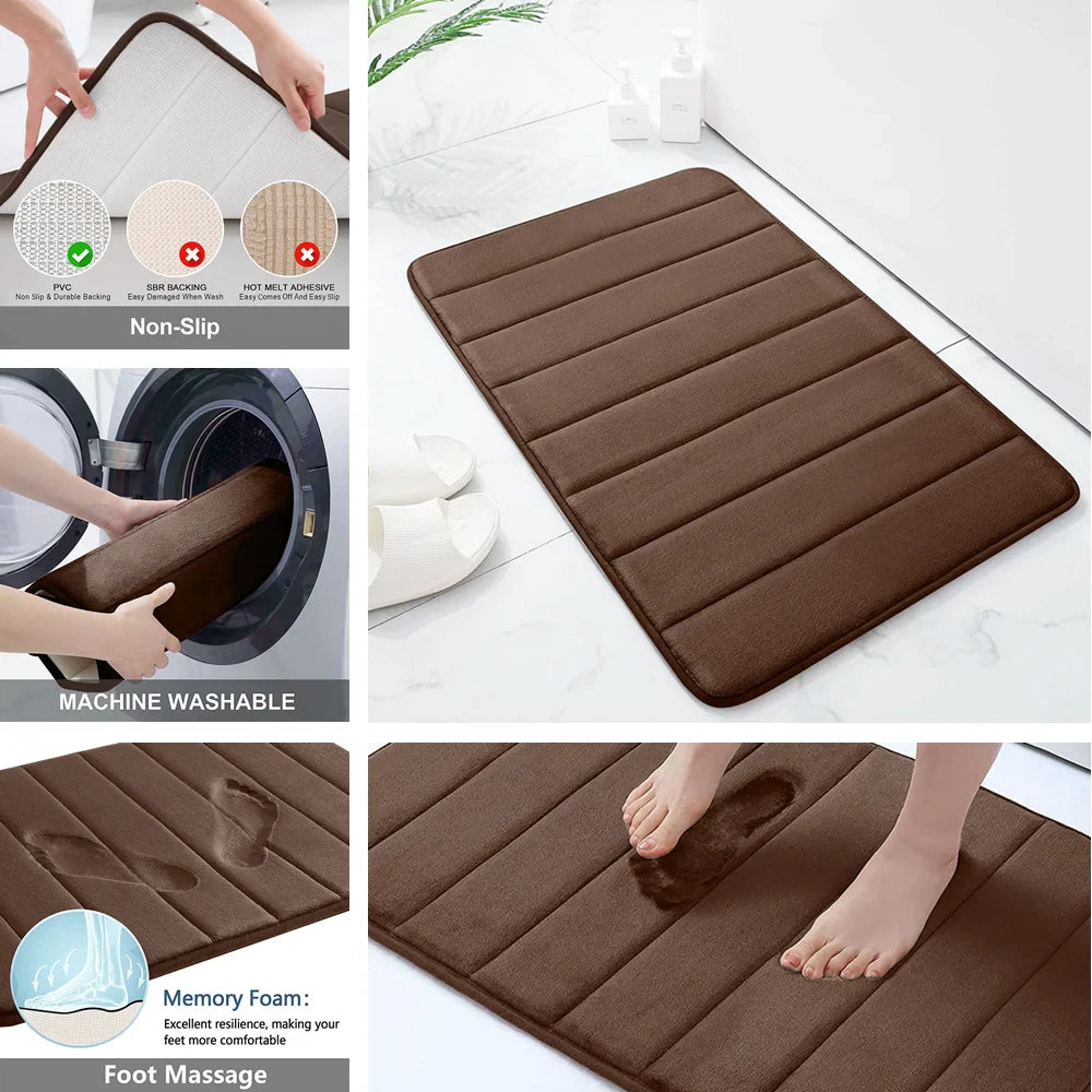 Super Absorbent Memory Foam Bath Mat – Non-Slip Bathroom Rug