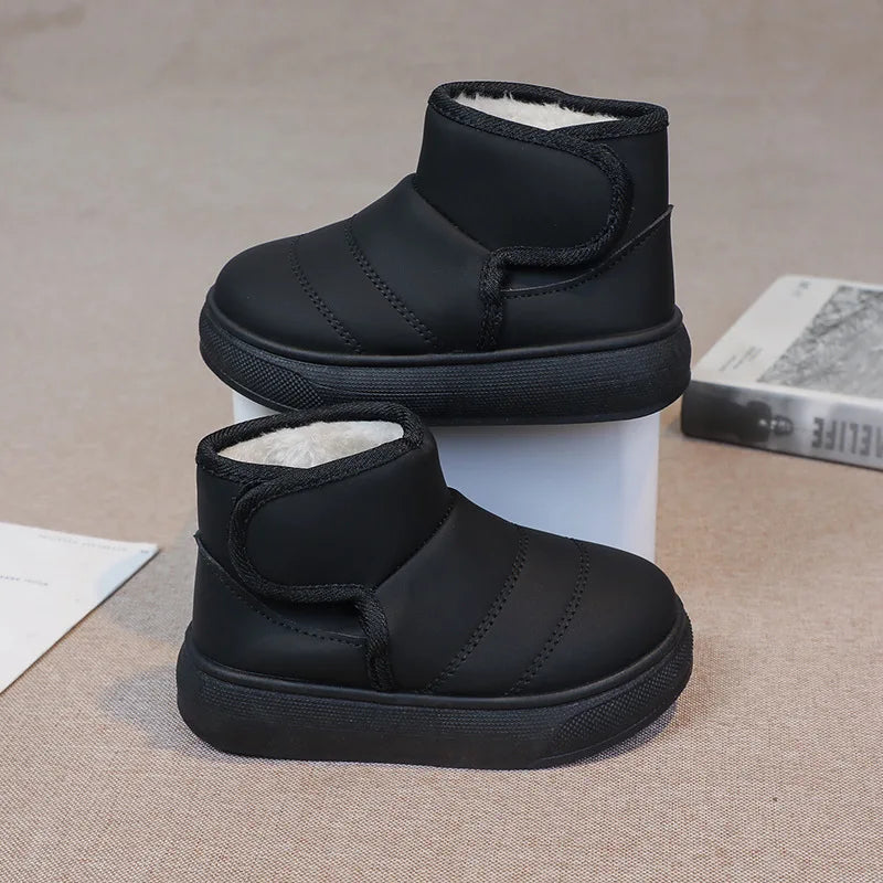 2025 Kids Winter Snow Boots Plush Fur Lined Non-Slip Leather Shoes for Boys And Girls Little Girl Outdoor Short Boots
