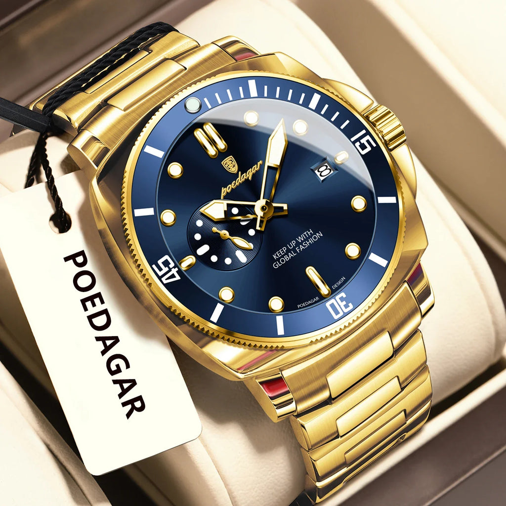 POEDAGAR Top Fashion Luxury Watch For Men Waterproof Luminous Date Men's Watches Stainless Steel Business Quartz Male Wristwatch