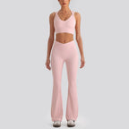 Women's Yoga Exercise Sets Women Backless Sports Tank Top V Shape High Waist Wide Leg Pants Fitness Gym Running Workout Clothes