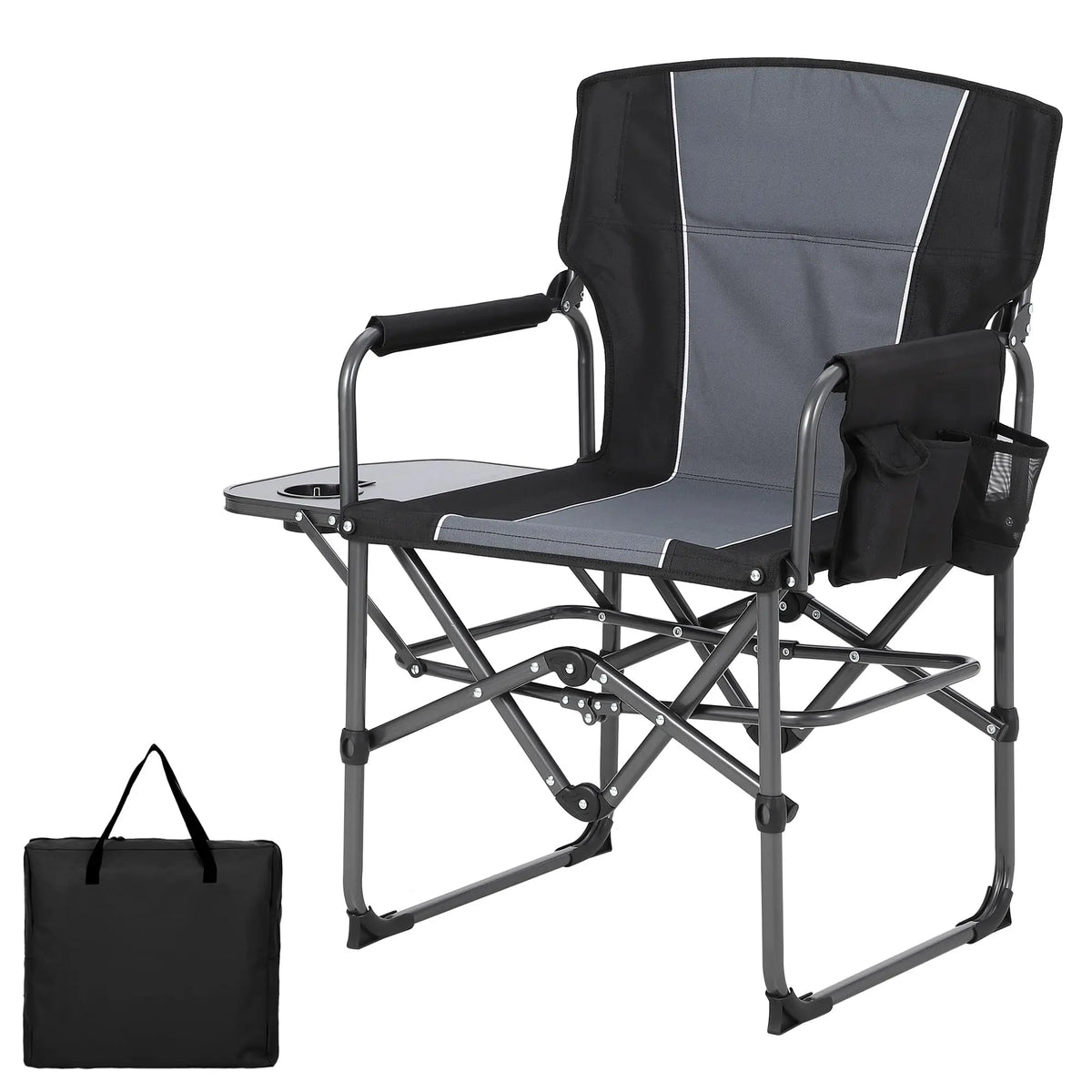 Oversized Folding Director Chair Heavy Duty 400LBS Portable Camping Chair With Side Table Pockets Outdoor Seat For Lawn Fishing