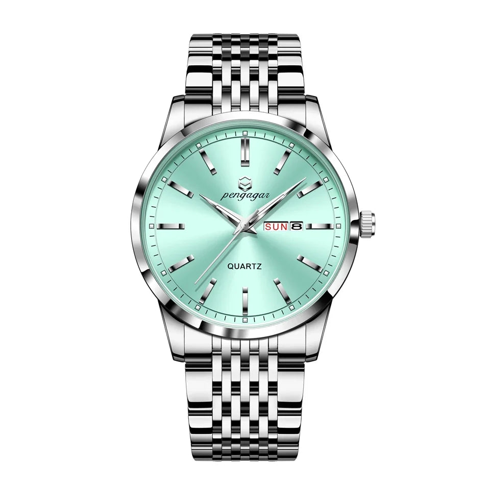 PENGAGAR Luxury Watch For Man Waterproof Luminous Date Week Stainless Steel Men Watch Casual Quartz Men's Watches Male Clock+box